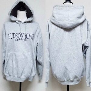 VINTAGE Gray USA Made Hudson River New York Hooded Sweatshirt